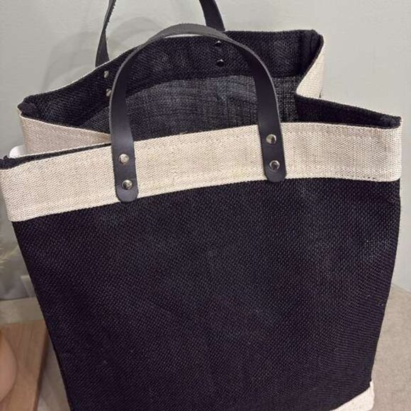 NWT "THE TOTE BAG" Shop Local Jute Canvas Black & Tan Shoulder Bag - Picture 7 of 10